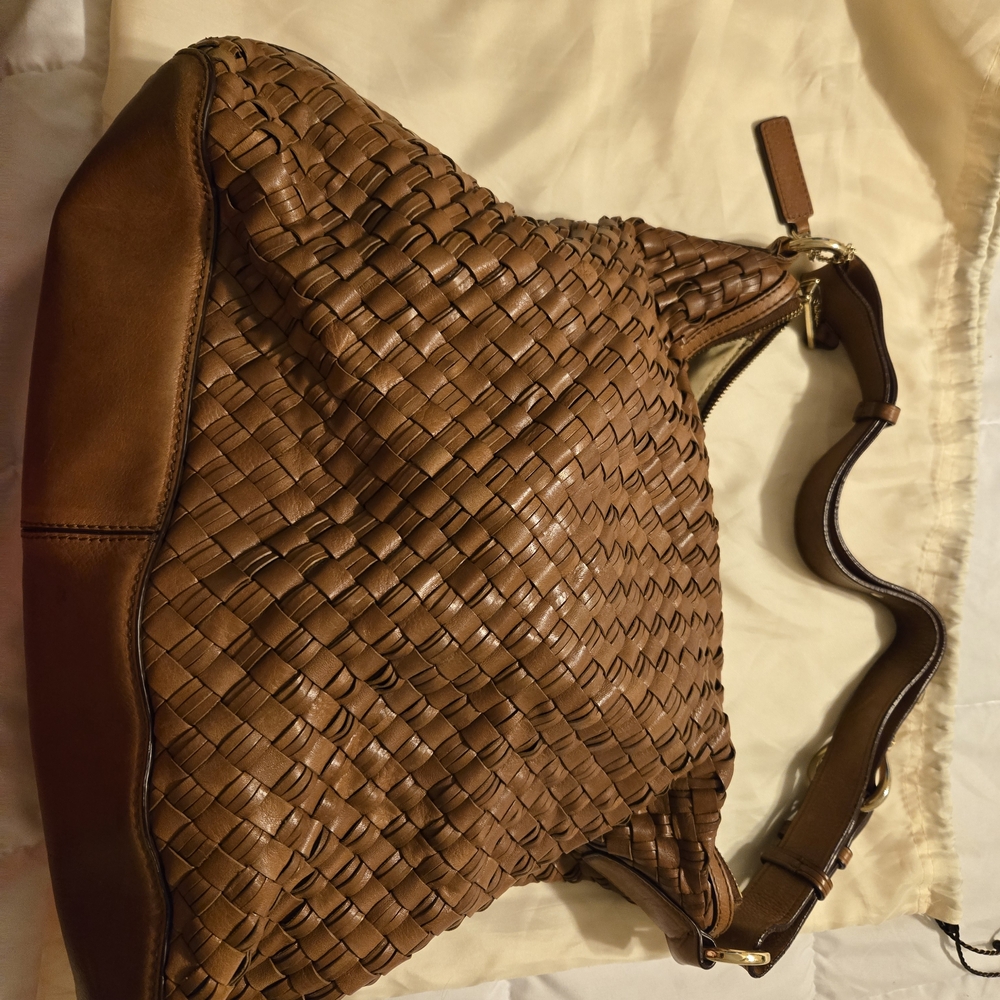 Cole Haan Woven Leather Hobo Bag - Brown